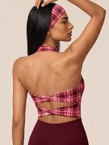 SHEIN BAE Women's Colorblock Casual Daily Halter Neck Sports Romper - Burgundy - View 6