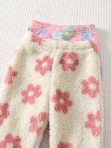 Cozy Pixies 女嬰 4件組可愛舒適百搭花卉圖案毛絨布料長袖上衣與長褲家居服套裝 - 彩色 - 查看 6