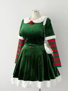 Sunspun Plus Size Lolita Style Bear Christmas Floral Print Dress - Multicolor - View 4