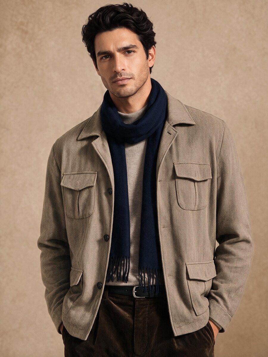 Core Aspect Jaket Wol Kasual Serbaguna Warna Polos untuk Pria - Khaki - View 1