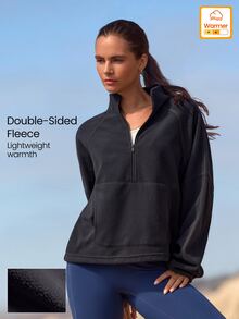 GLOWMODE Áo chui đầu nửa khóa Running Collection Cozy Season Glow với mảng bóng, gấu rút dây và túi trước, đồ tập chạy bộ ngoài trời mùa thu đông - màu đen - Xem 1