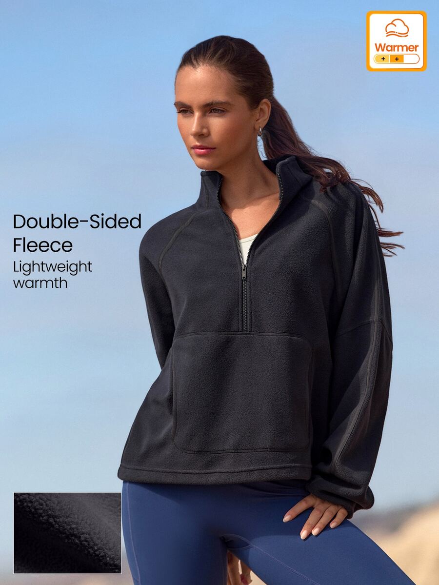 GLOWMODE Áo chui đầu nửa khóa Running Collection Cozy Season Glow với mảng bóng, gấu rút dây và túi trước, đồ tập chạy bộ ngoài trời mùa thu đông - màu đen - Xem 1