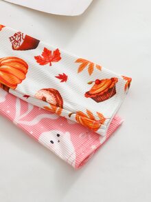 Cozy Pixies 女嬰洋裝 2件/套 針織萬聖節南瓜與粉色萬聖節圖案 柔軟圓領長袖套頭洋裝，買1送1 - 彩色 - 查看 6