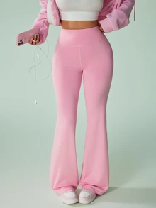 Sovereign Charm Sovereign Charm Women's Pink Straight Leg High Waist Tummy Control Leggings With Pockets, Tight Fit, Suitable For Autumn/Winter, Yoga, Running, Gym, Commuting - Pink - View 1