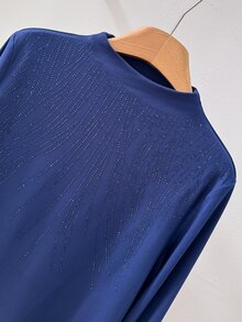 Rusticease Winter Clothes Women Casual Blouses Rhinestone Long Sleeve Casual T-Shirt Women Elegant Women's Blouses New Year Blue Chic - Navy Blue - View 5