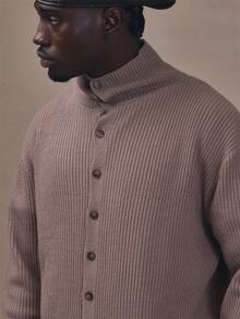 Musero Oversized Drop Shoulder Chunky Rib Button Through Long Sleeve Sweater Autum Winter Essentials - Khaki - View 5