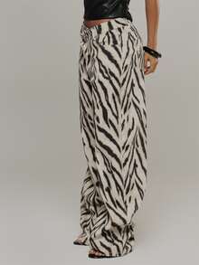 MUSERA Zebra Printed Low Rise Asymmetric Fastening Denim Jeans Going Out Sexy Fall Winter Christmas - Multicolor - View 3