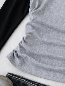 SHEIN 青少年女孩休閒T恤 兒童拼色設計搭配紐約印花圖案 日常穿著 - 彩色 - 查看 7
