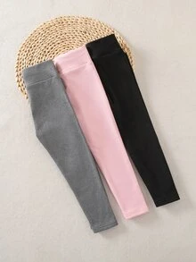 3件組女童秋冬加厚內裡保暖緊身皮質休閒打底褲，返校穿搭 - 彩色 - 查看 2