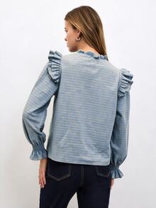 Nöista Women's Pleated Casual Versatile Daily Commute Blouse - Baby Blue - View 5