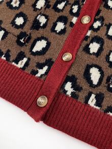 SHEIN LUNE Plus Leopard Pattern Contrast Trim Cardigan Winter - Multicolor - View 8
