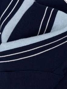 Nöista Knitted Casual Polo Collar Striped Shirt - Blue - View 10