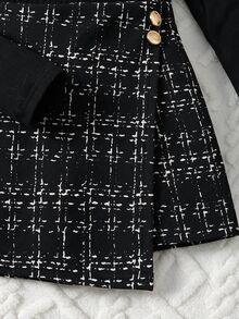 SHEIN 青少年女孩修身休閒極簡舒適高領毛衣與格紋迷你秋季裙套裝 - 黑色 - 查看 6