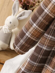 Girls' Vintage Brown Plaid Long Sleeve Princess Dress With Lapel Collar, Pastoral Style - Multicolor - View 6