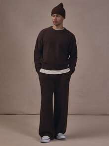Musero Mohair Brushed Knit Sweater & Mohair Brushed Elasticated Wist Joggers Co Ord Autum Winter Essentials - Brown - View 1