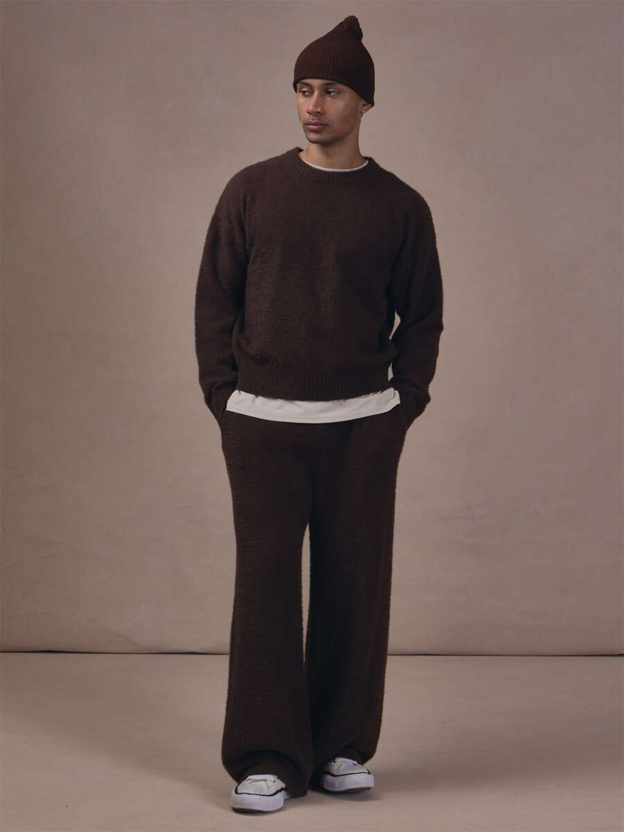 Musero Mohair Brushed Knit Sweater & Mohair Brushed Elasticated Wist Joggers Co Ord Autum Winter Essentials - Brown - View 1