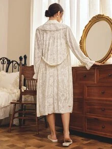 Côtesoire Lace Cami Sleep Dress & Belted Robe - White - View 2