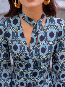 Nöista Women's V-Neck All-Over Print Casual Party Long Dress - Lake Blue - View 5