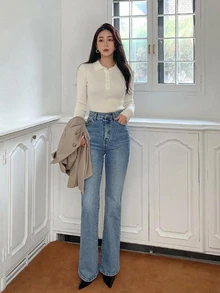 DAZY 女款純色前排扣長袖休閒襯衫，適合夏季與秋季 - 白色 - 查看 3