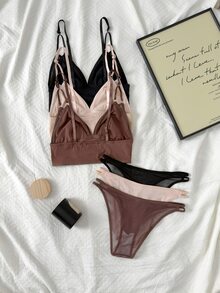 Napfluff 6pcs Casual Comfortable Fresh Triangle Cup Bra Set - Multicolor - View 2