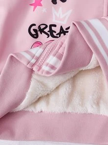 SHEIN 女童純色拉鍊外套，內層保暖，時尚卡通印花圖案，舒適百搭秋冬外套 - 藍色 - 查看 9