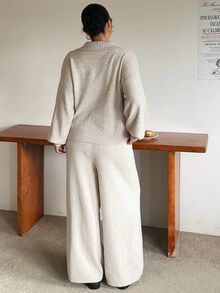 Dazy Plus Autumn/Winter New Style Lapel Casual Pants & Sweater 2 Pieces Set - Apricot - View 2