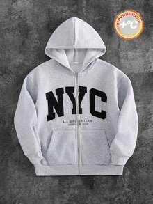 SHEIN 兒童青少年男孩休閒運動嘻哈風保暖內裡加厚灰色花卉連帽衛衣 Y2K 上衣，適合秋冬、學校、家庭聚會、度假、派對，秋季穿搭、冬季穿搭，男孩兒童套裝 - 灰色 - 查看 1