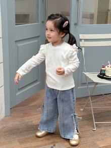 Dazy Kids Baby Girl Elastic Waist Casual Daily Denim Jeans - Black - View 7