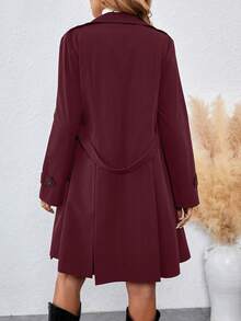 SHEIN Clasi 女款長領環扣收腰灰色風衣，秋冬女裝 - 酒紅色 - 查看 2