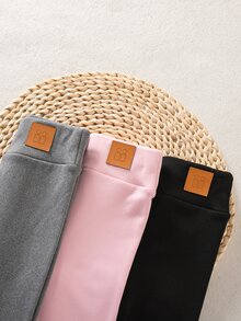 3件組女童秋冬加厚內裡保暖緊身皮質休閒打底褲，返校穿搭 - 彩色 - 查看 3
