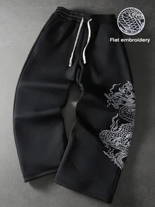 Manfinity Roghcode 男士大廓形街頭塗鴉風格時尚圖案運動長褲，寬鬆版型，美式街頭嘻哈風，復古街頭，個性化，街舞、滑板、饒舌、塗鴉、次文化，寬鬆，中性風格，節日禮物，中性，情侶穿搭，萬聖節，深色 - 黑色 - 查看 4
