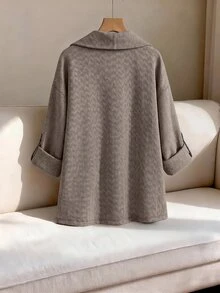 GlowEve CURVE Plus Size Women's Casual Vintage British Herringbone Tweed Jacket With Pockets - Brown - View 2