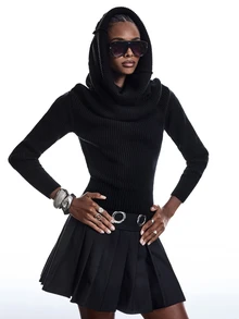 LYSMO Women's Autumn/Winter High Neck Solid Color Drop Shoulder Long Sleeve Casual Sweater - Black - View 4