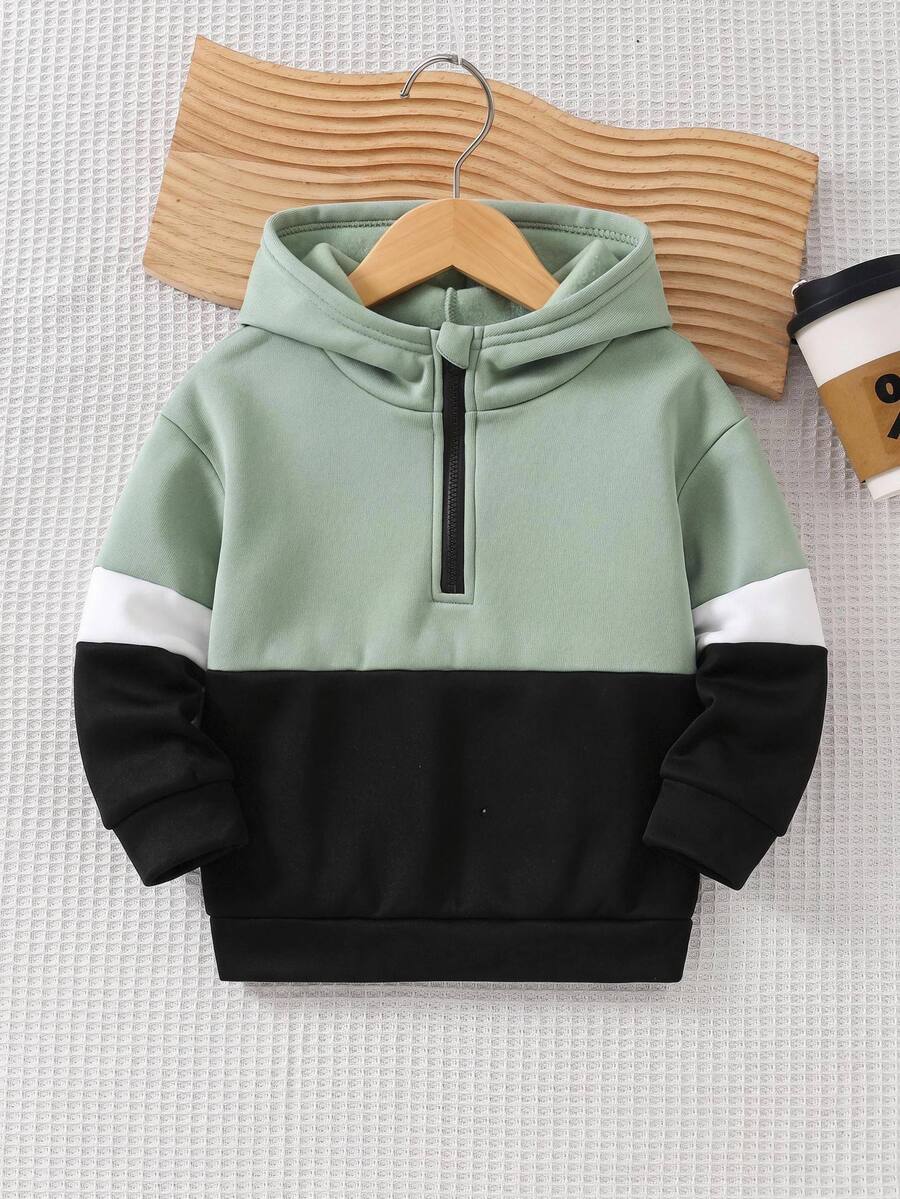 SHEIN Young Boy Colorblock Long Sleeve Half-Zip Casual Sweatshirt