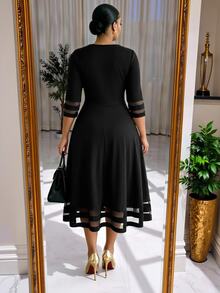 SHEIN CURVE+ Plus Size 22W Autumn/Winter New Mesh Patchwork Dress, Recommended Party & Banquet Style, Suitable For Halloween & Christmas - Black - View 2