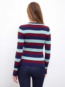 Nöista Women's Streetwear Striped Colorblock Long Sleeve Sweater For Holidays - Burgundy - View 5