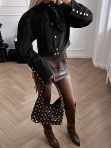 Siren Gaze Women's Fashion Street Button Long Sleeve Jacket - Black - View 5