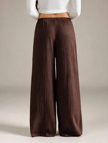 SHEIN Tall 女款素色休閒百搭日常穿著長褲 - 咖啡棕 - 查看 3