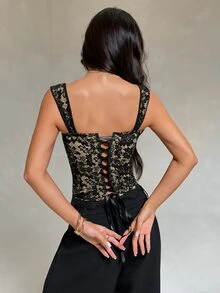 SHEIN PETITE Elegant Sexy Lace Underwire Cup Top - Black - View 2