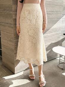 DAZY Hollow Lace Trim Slimming Women's Skirt - Beige - View 8