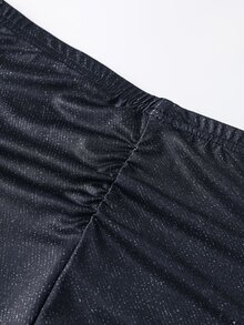 SHEIN SXY 大尺碼女款黑色印花時尚喇叭褲 百搭休閒性感 夜店外出褲 - 黑色 - 查看 6