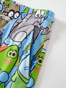 SpongeBob SquarePants | SHEIN Plus Size Men's Cartoon Print Top And Shorts Pajama Set - Green - View 6