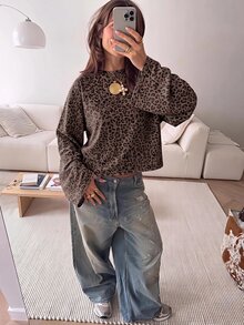 SHEIN EZwear 女款豹紋印花休閒百搭日常穿著T恤 - 彩色 - 查看 6