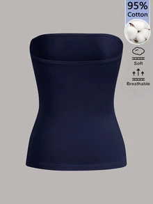 SHEIN BASICS 女款純色修身百搭日常休閒居家旅行抹胸上衣 黑色 夏季極簡百搭休閒日常白天穿搭 - 藏蓝色 - 查看 2