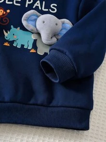 Cozy Pixies 嬰兒男孩女孩通用卡通動物3D牛象猴犀牛圖案針織軟綿圓領長袖套頭衛衣 秋冬款 - 藏蓝色 - 查看 5