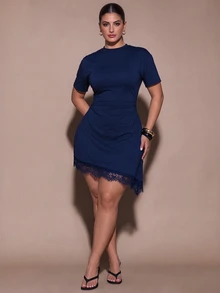 SHEIN BAE CURVE 大尺碼時尚年輕款，實用百搭，適合休閒通勤、工作、萬聖節等多種場合 - 藏蓝色 - 查看 5