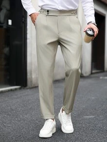 Manfinity Mode Men's Classic Versatile Business Tapered Straight Leg Double-Breasted Creased Suit Pants - Grey - View 4