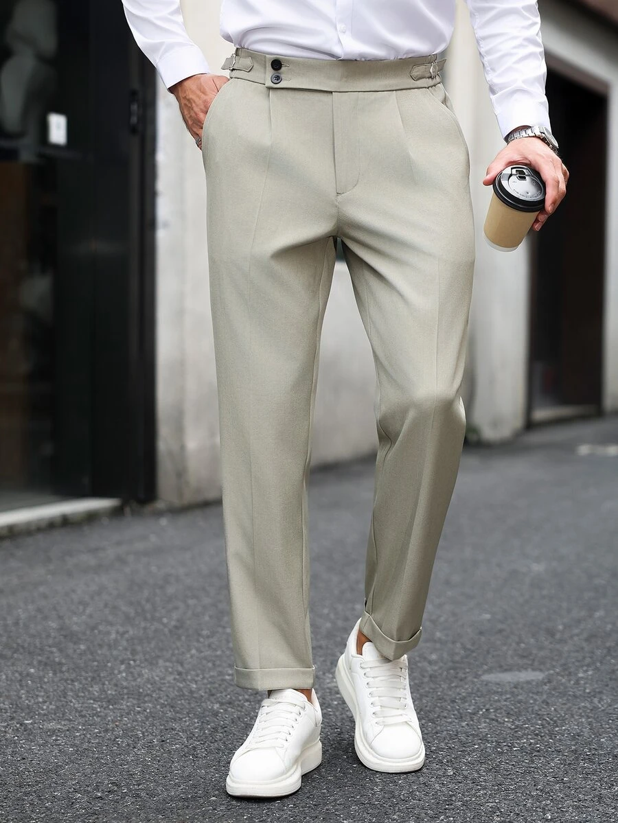 Manfinity Mode Men's Classic Versatile Business Tapered Straight Leg Double-Breasted Creased Suit Pants - Grey - View 1