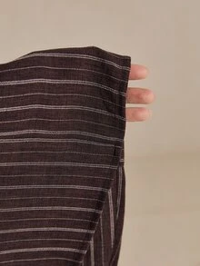 Poéselle Kemeja Lengan Panjang Kasual Bergaris untuk Wanita, Cocok untuk Sehari-hari - Coklat - View 9