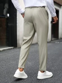 Manfinity Mode Men's Classic Versatile Business Tapered Straight Leg Double-Breasted Creased Suit Pants - Grey - View 2